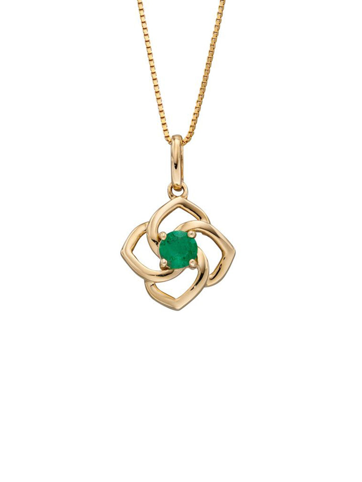9ct Yellow Gold Cut Out Flower Pendant with Emerald With Chain