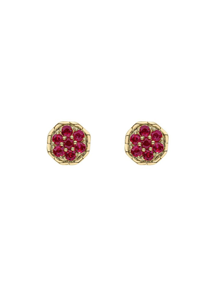 9ct Yellow Gold 7 Stone Ruby Cluster Earrings