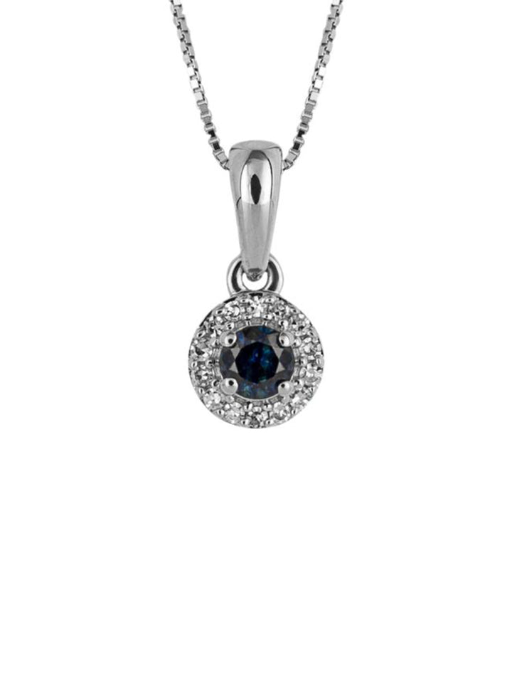 9ct White Gold Sapphire and Diamond Cluster Pendant & Chain