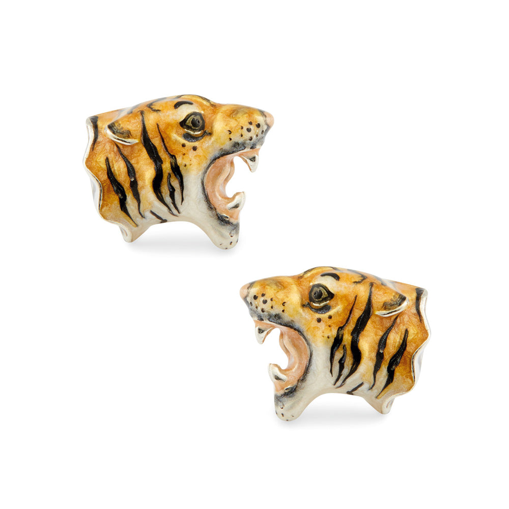 Saturno Silver & Enamelled Tiger Cufflinks