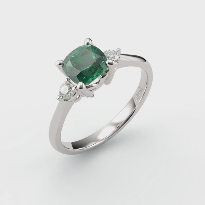 Platinum emerald & diamond 3 stone ring