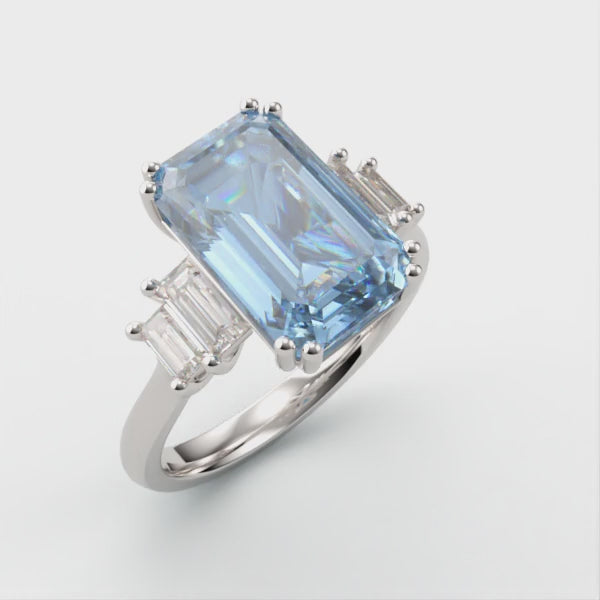 Platinum aquamarine & diamond five stone ring