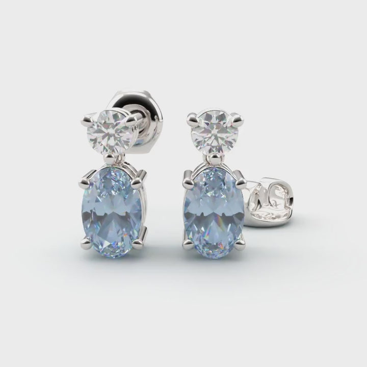 18ct white gold aquamarine & diamond two stone drop earrings