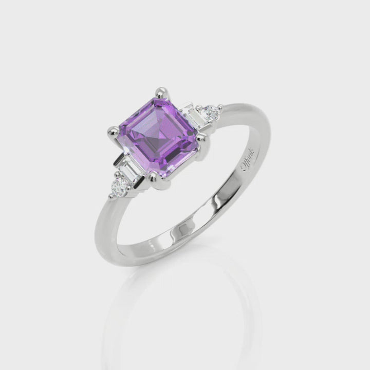 Platinum violet sapphire & diamond five stone ring