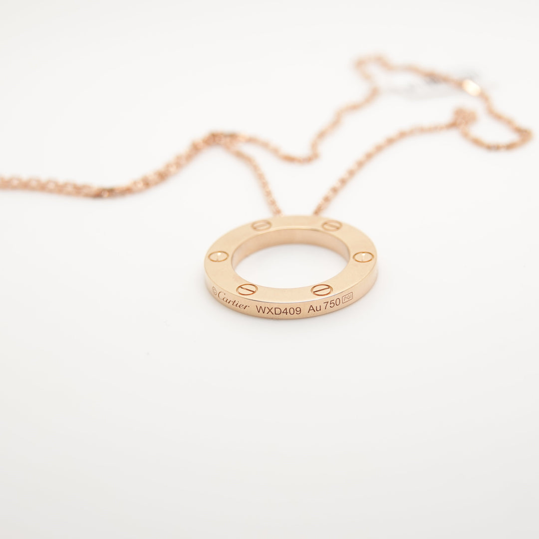 Pre-owned Cartier 18ct rose gold love pendant on chain