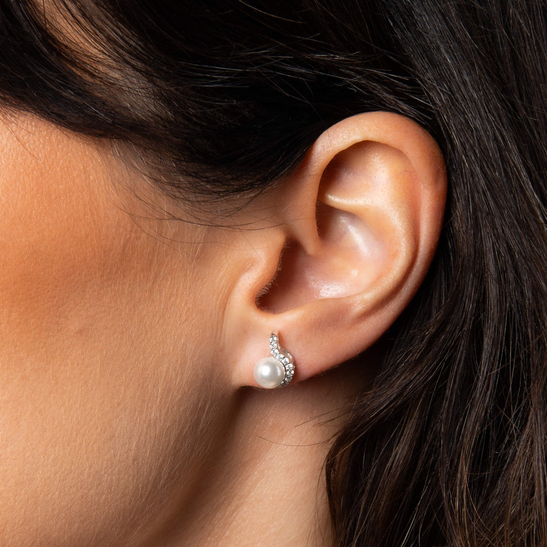 Diamonfire Half Halo Simulated Pearl Stud Earrings