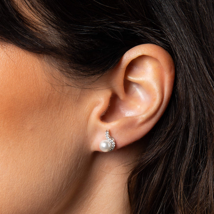 Diamonfire Half Halo Simulated Pearl Stud Earrings
