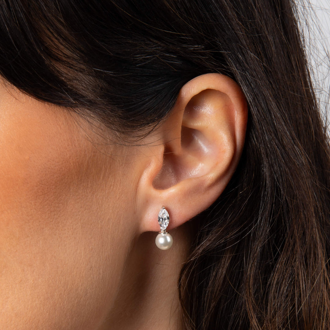 Diamonfire Marquise Simulated Pearl Drop Stud Earrings
