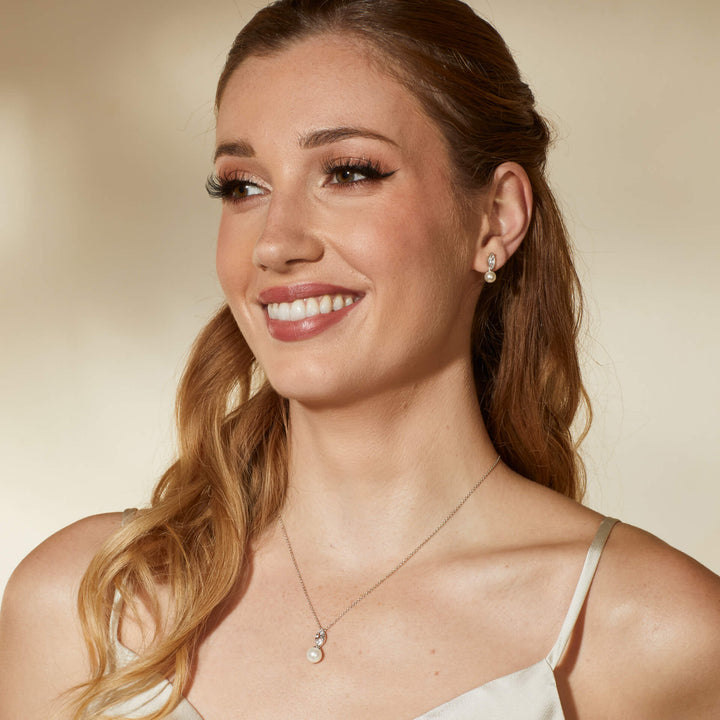 Diamonfire Marquise Simulated Pearl Drop Pendant