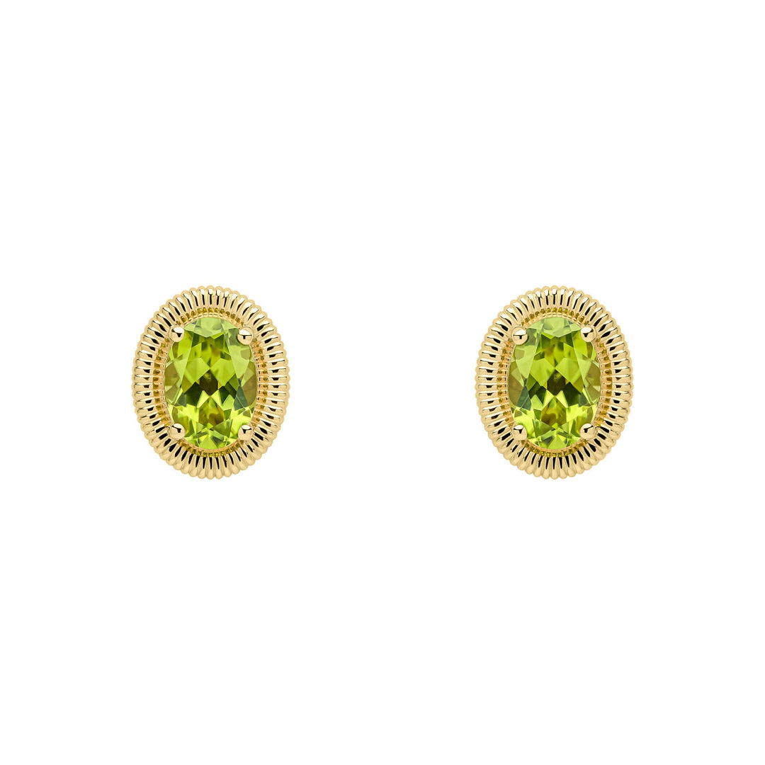 Elements Gold Peridot Oval Ridged Stud Earrings