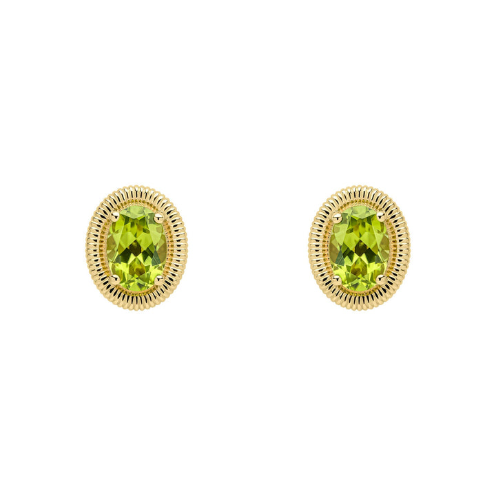 Elements Gold Peridot Oval Ridged Stud Earrings