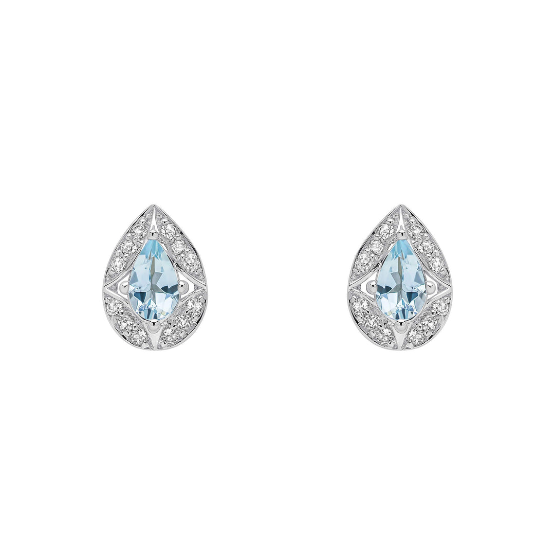 Elements Gold Aquamarine and White Topaz Art Deco Stud Earrings