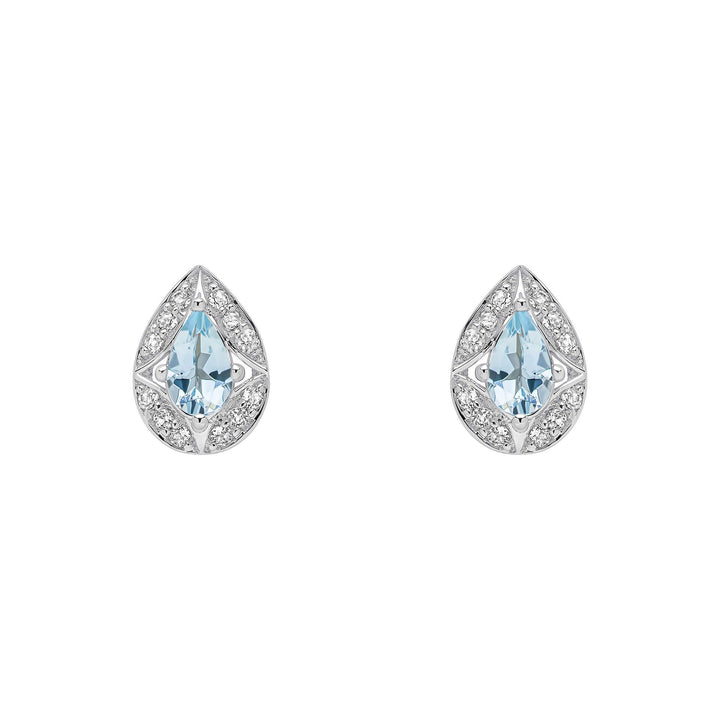 Elements Gold Aquamarine and White Topaz Art Deco Stud Earrings