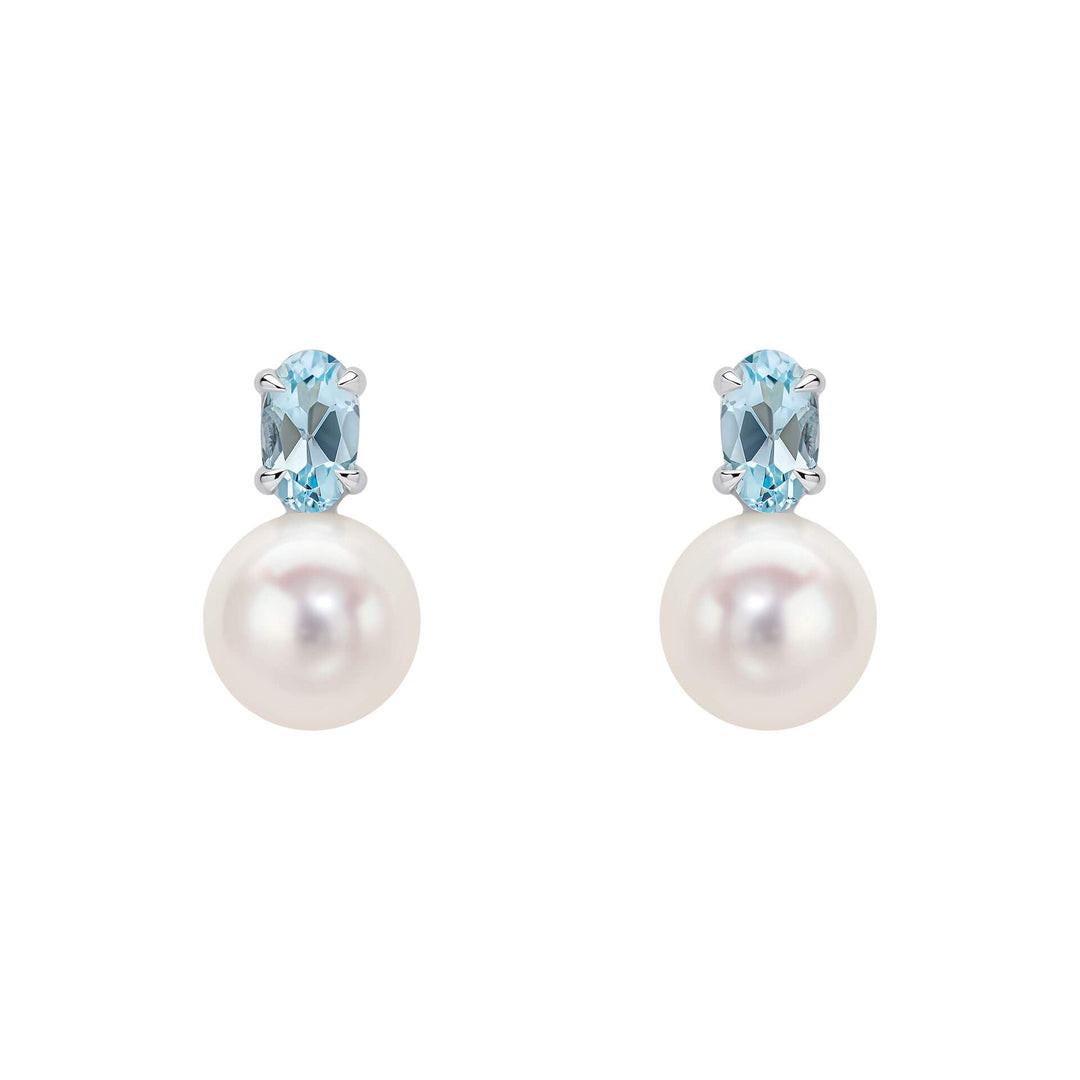 Elements Gold Freshwater Pearl and Sky Blue Topaz Stud Earrings