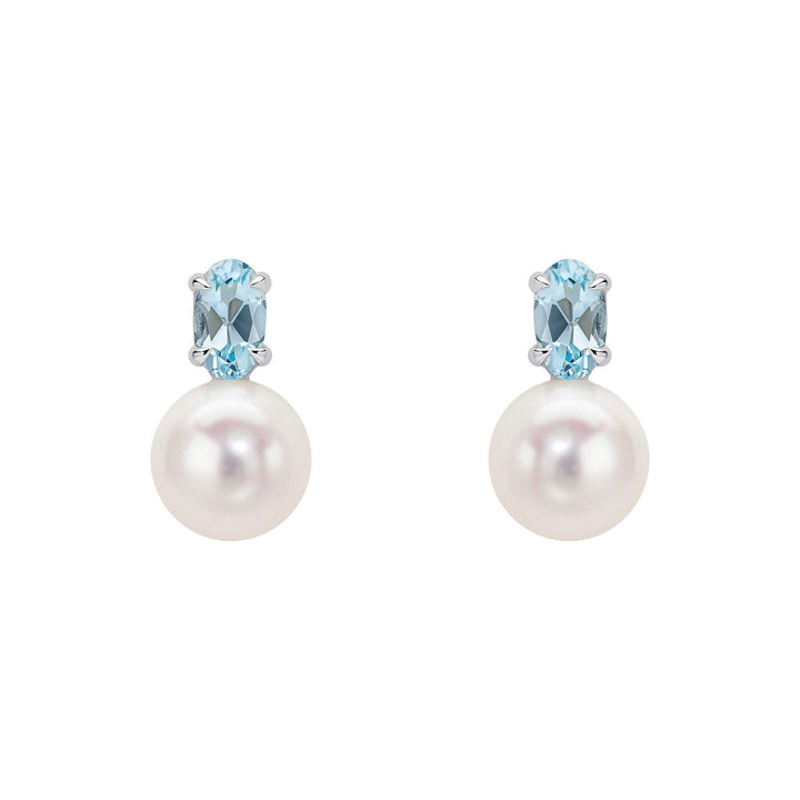 Elements Gold Freshwater Pearl and Sky Blue Topaz Stud Earrings