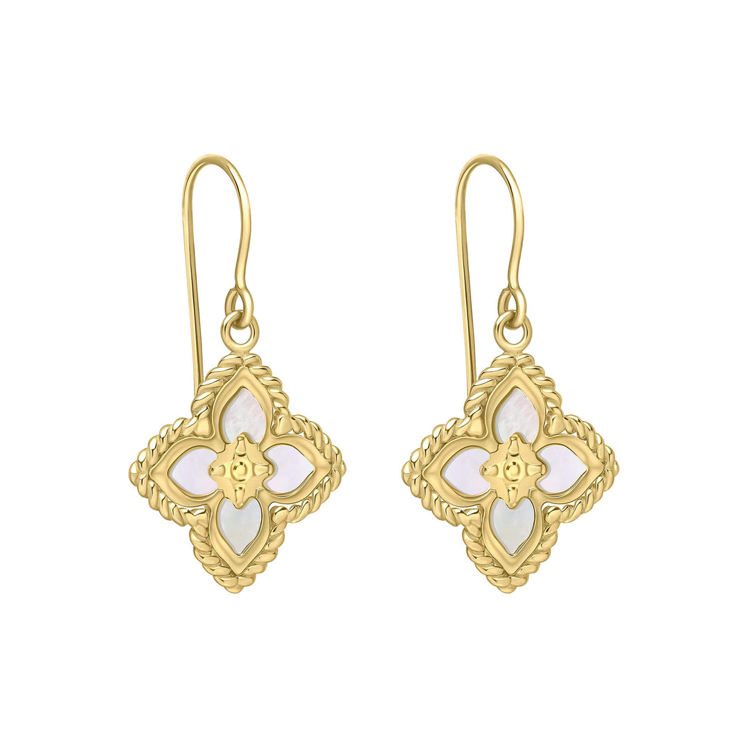 Elements Gold Mother of Pearl Flower Hook Earrings