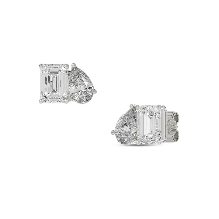 18ct yellow gold emerald and pear cut laboratory grown 1.50ct diamond Toi et Moi  earrings