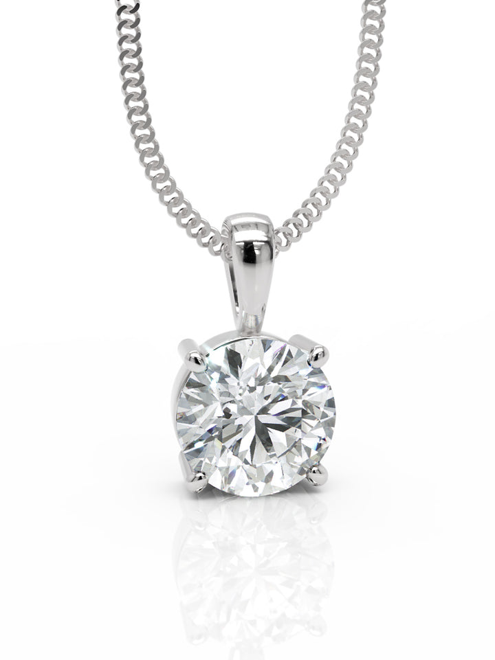 Platinum 1.50ct laboratory grown diamond 4 claw pendant on 18ct white gold chain