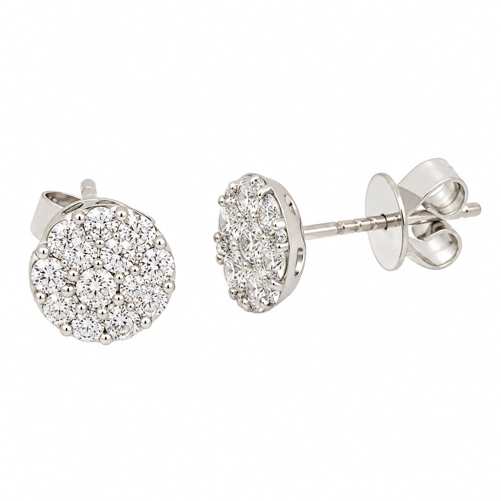 18ct white gold round diamond cluster stud earrings