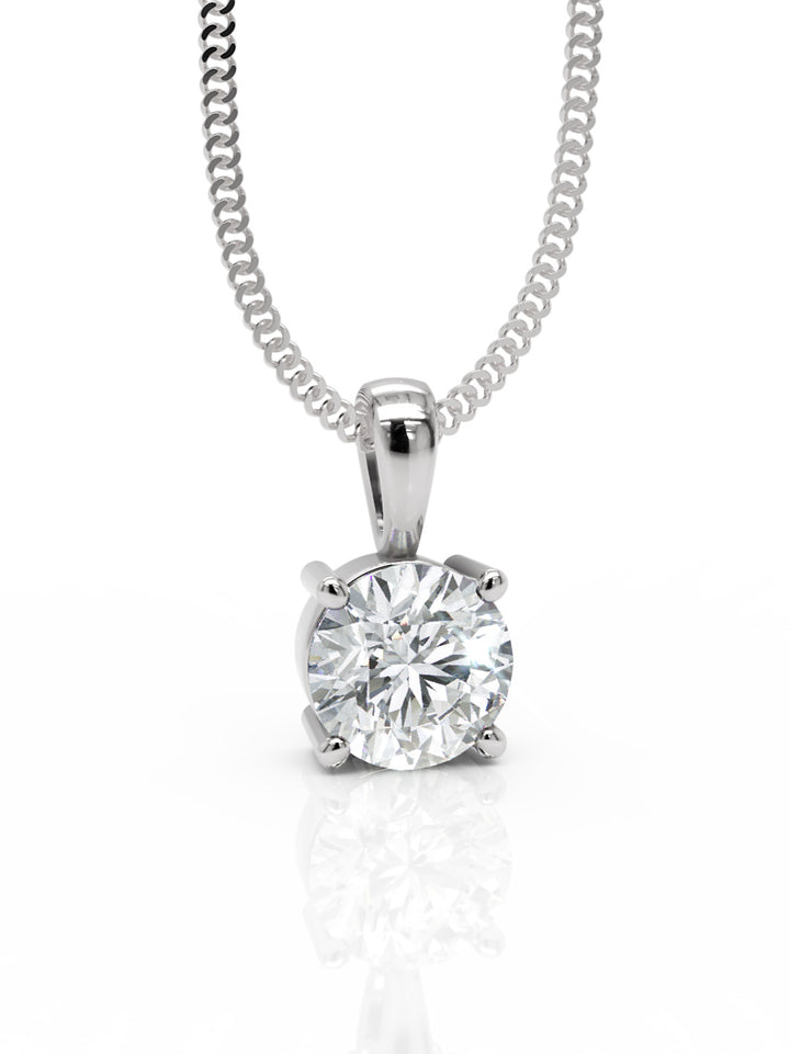 Platinum 1ct laboratory grown diamond 4 claw pendant on 18ct white gold chain