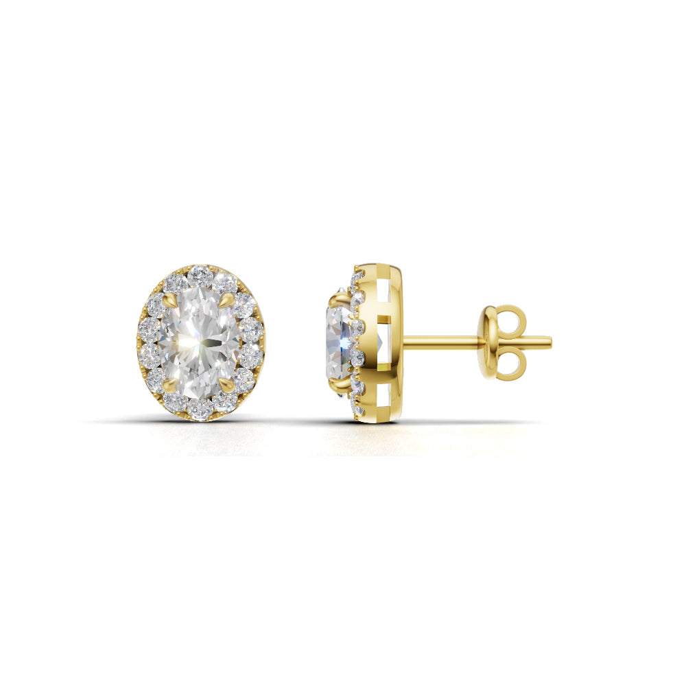 18ct yellow gold laboratory grown oval cluster stud earrings