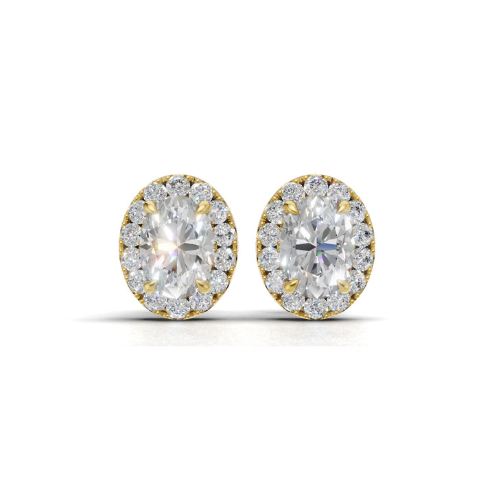 18ct yellow gold laboratory grown oval cluster stud earrings