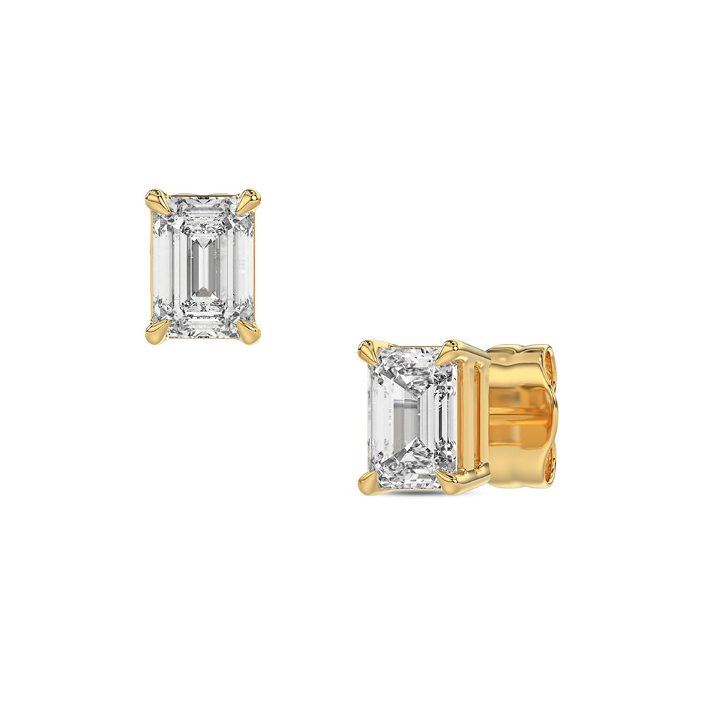 18ct yellow gold emerald cut laboratory grown 1.00ct diamond stud earrings