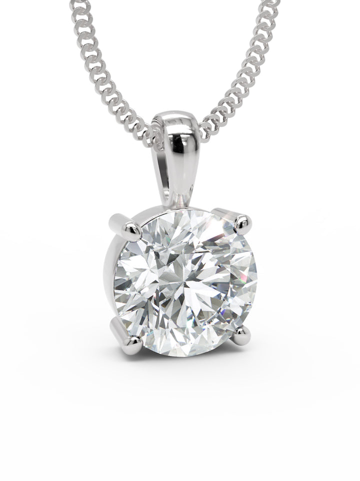 Platinum 2ct laboratory grown diamond 4 claw pendant on 18ct white gold chain