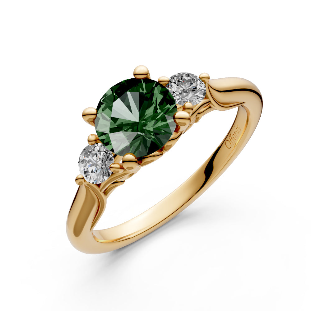 18ct yellow gold green sapphire & diamond three stone ring