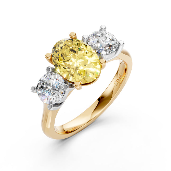 18ct & platinum laboratory grown fancy vivid yellow and white diamond three stone ring