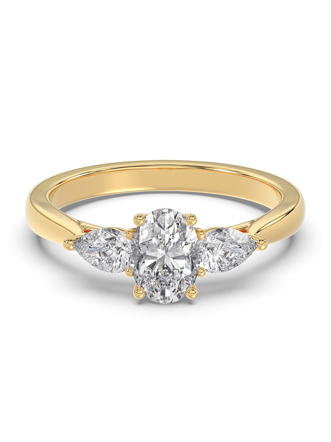 18ct yellow gold Laboratory Grown 1.10ct oval & pear cut three stone ring