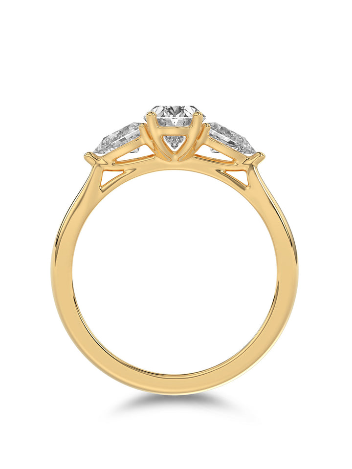 18ct yellow gold Laboratory Grown 1.10ct oval & pear cut three stone ring