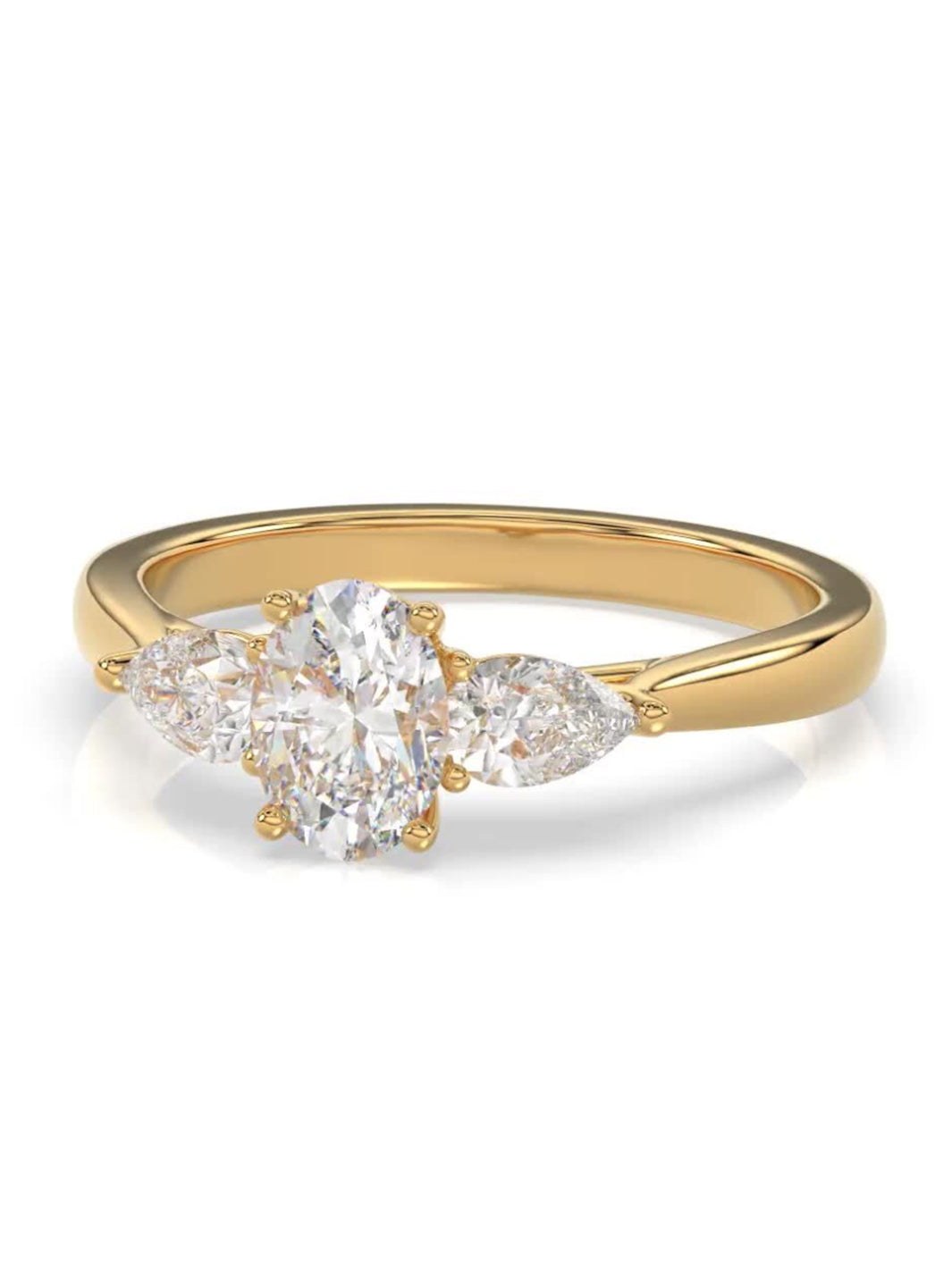 18ct yellow gold Laboratory Grown 1.10ct oval & pear cut three stone ring