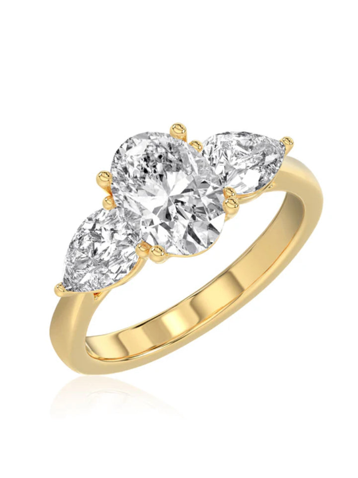 18ct yellow gold Laboratory Grown 1.10ct oval & pear cut three stone ring