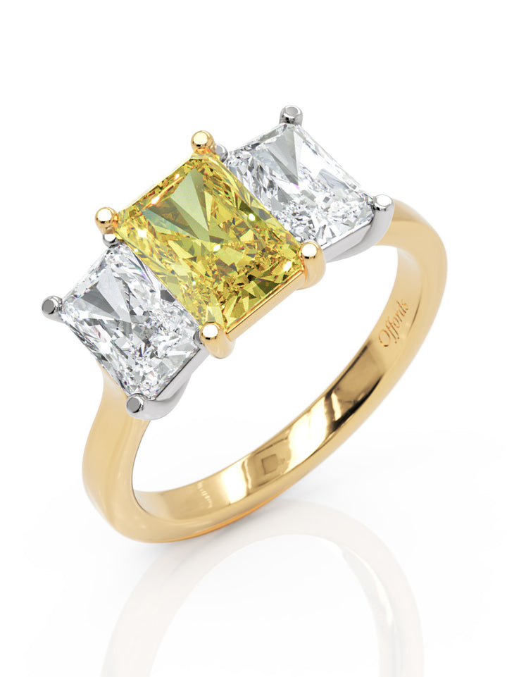 18ct yellow gold & Platinum laboratory grown diamond 3 stone radiant cut ring