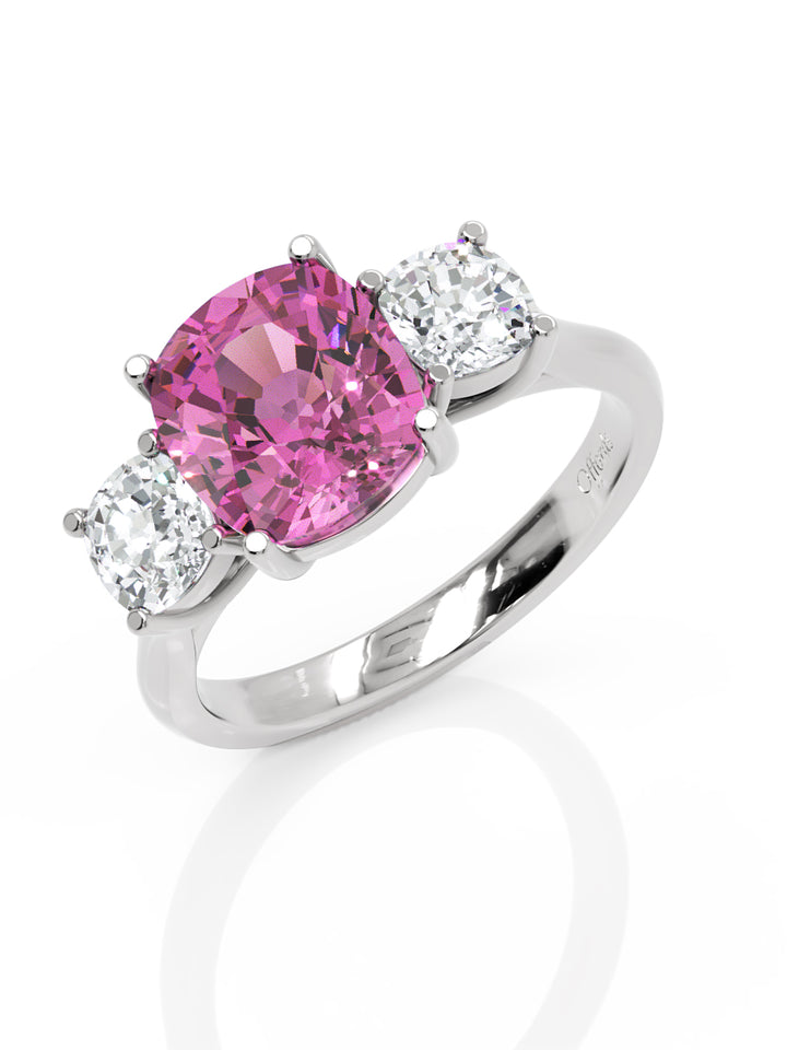 Platinum 3ct pink sapphire & diamond three stone ring