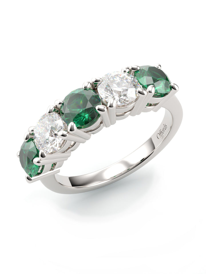 Platinum emerald & diamond 5 stone eternity ring