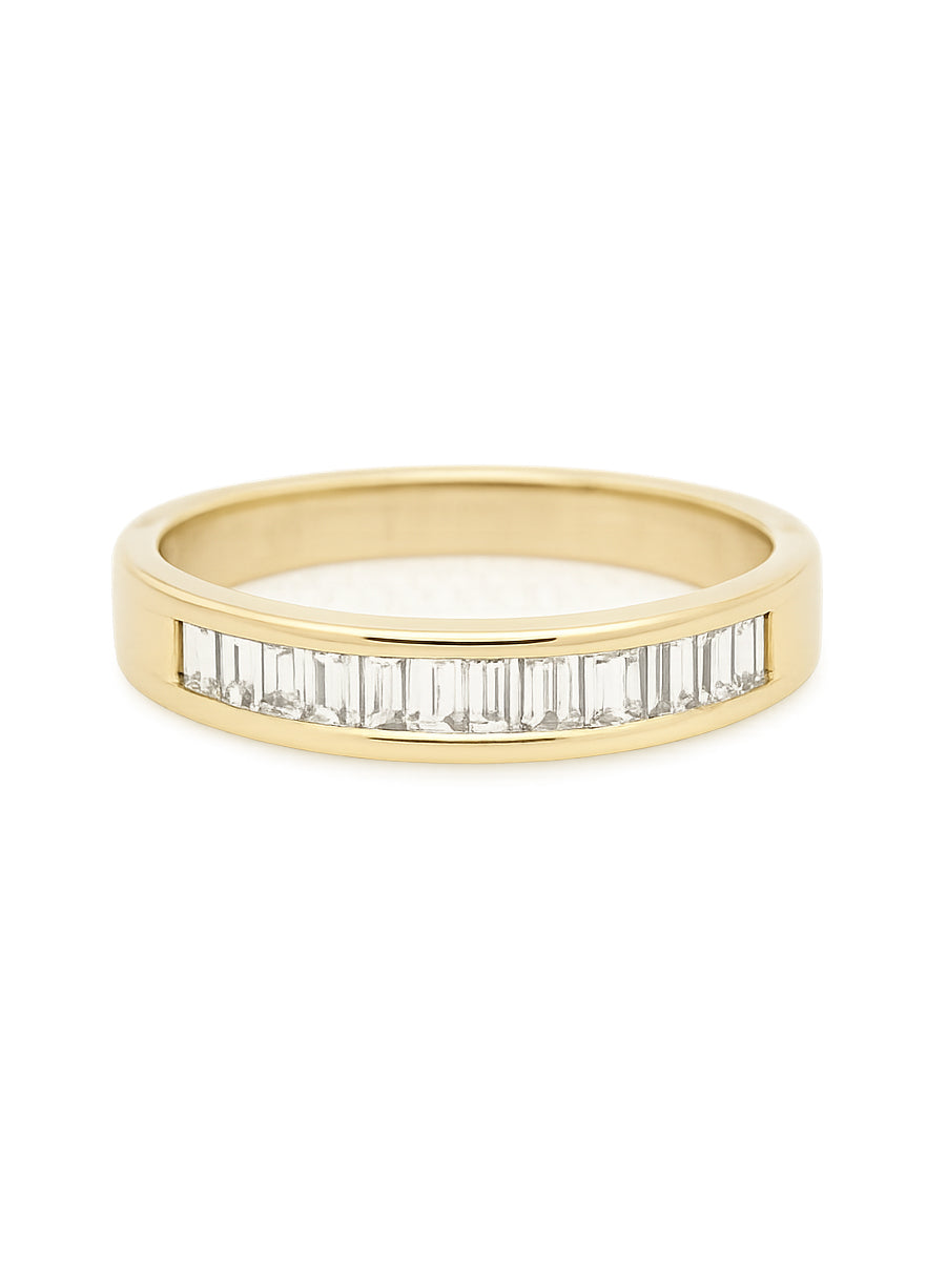 Pre-owned 18ct yellow gold baguette cut half eternity ring