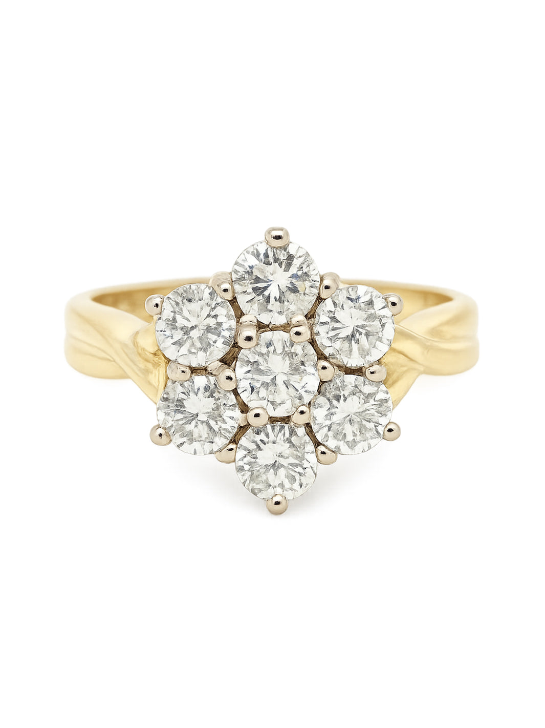 Pre-owned 18ct yellow gold diamond flower cluster ring.