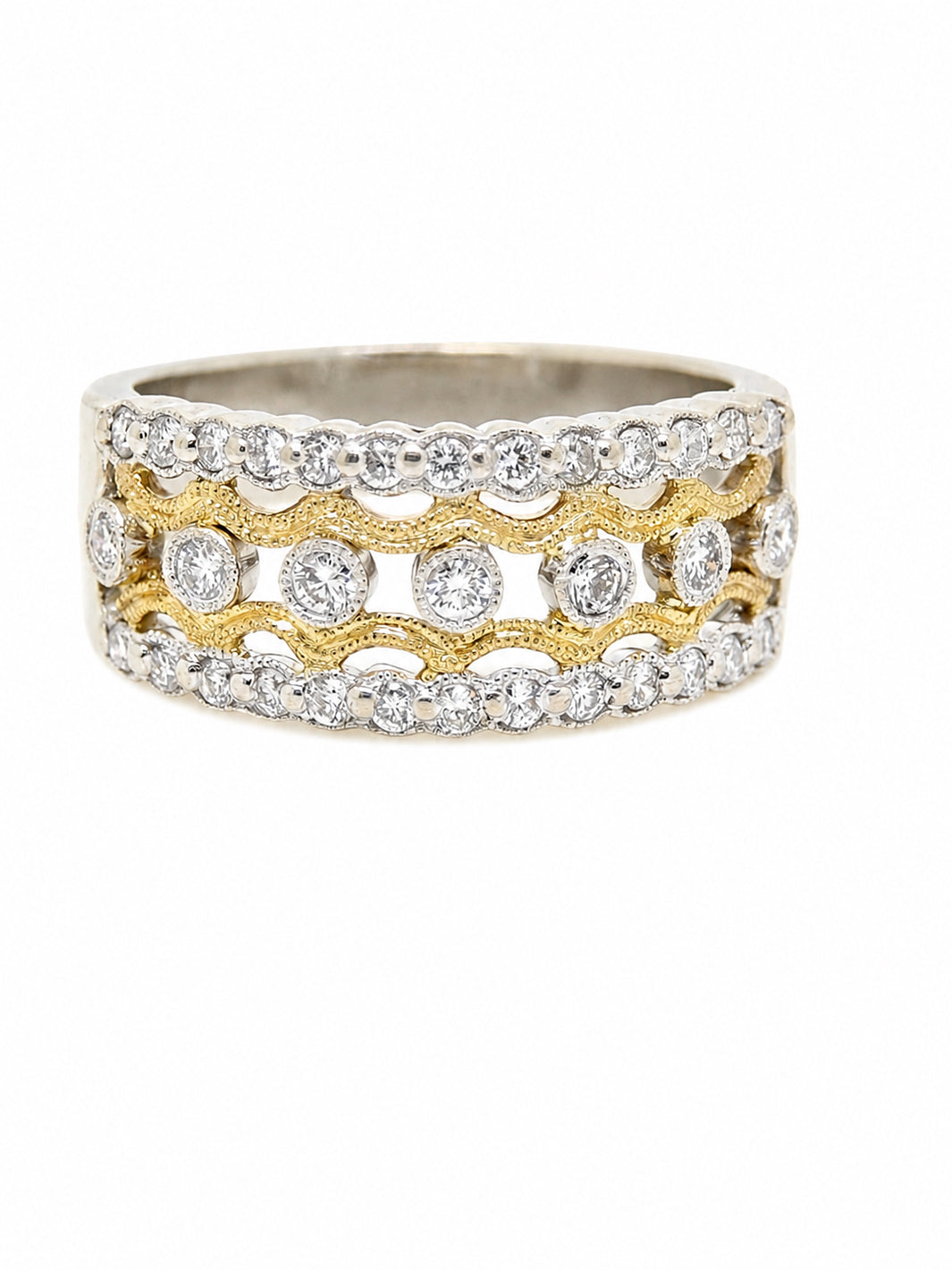 Pre-owned 18ct two toned gold fancy half eternity ring