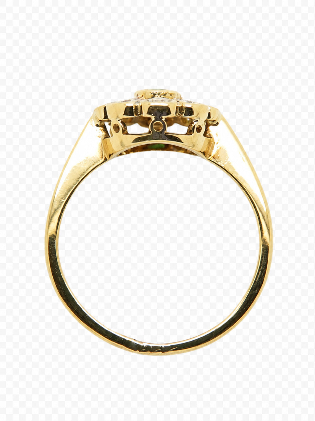 Pre-owned 18ct yellow gold emerald and diamond cluster ring