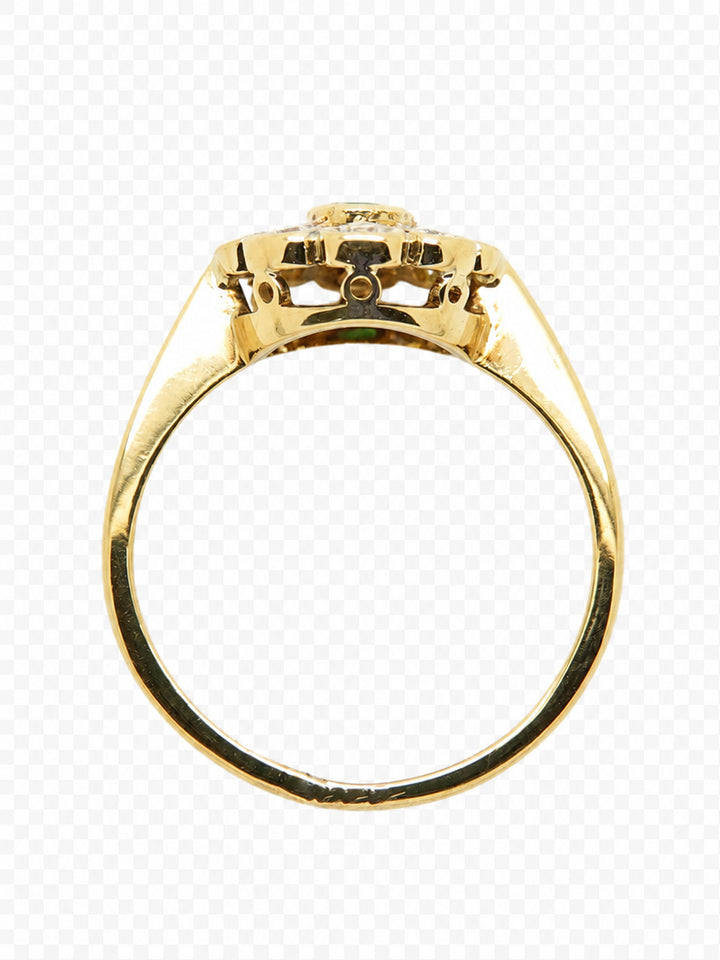 Pre-owned 18ct yellow gold emerald and diamond cluster ring