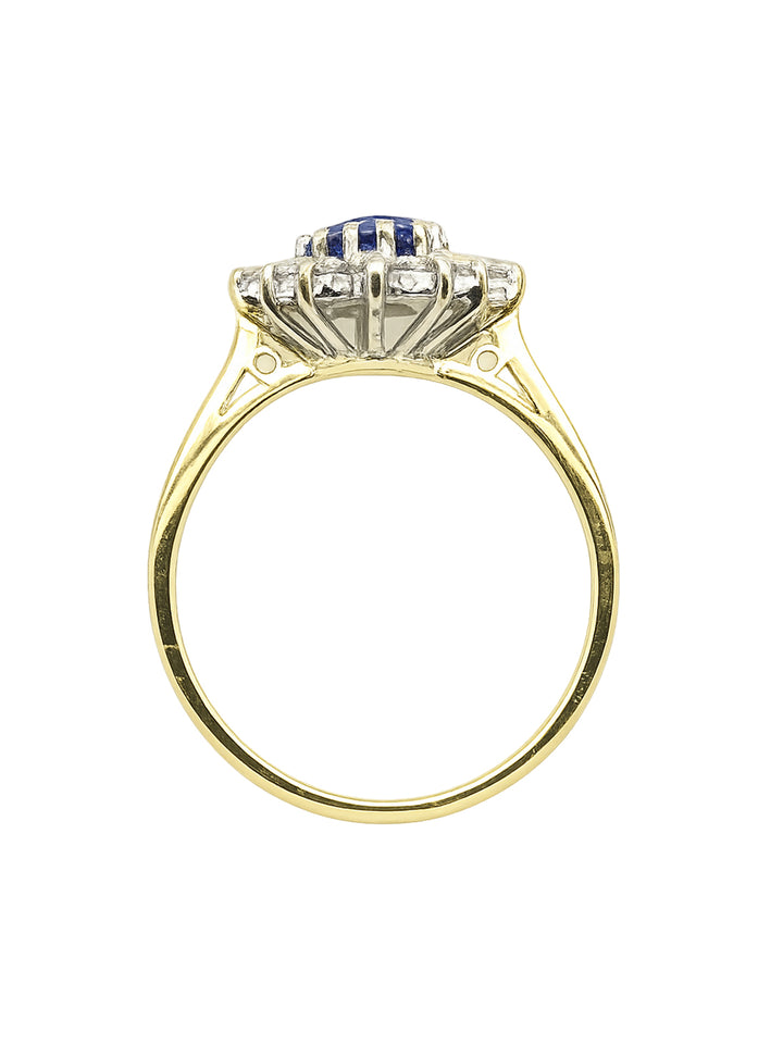 Pre-owned 18ct yellow gold oval sapphire and diamond cluster ring