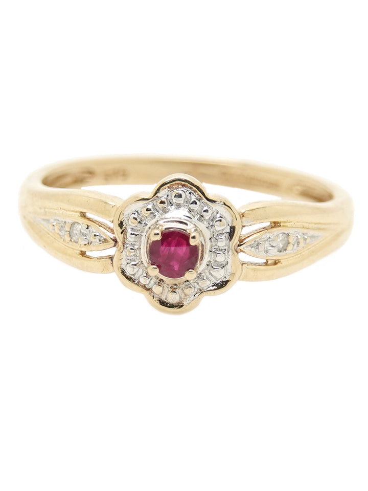 Pre-Owned 9ct Yellow Gold Ruby and Diamond Ring