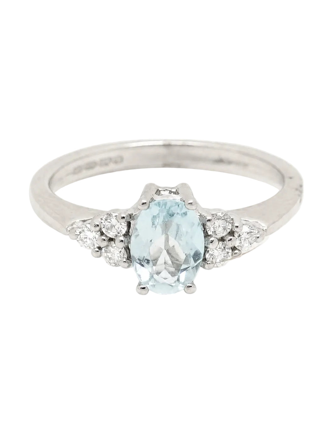 Pre-owned 18ct white gold aquamarine and diamond 7 stone ring