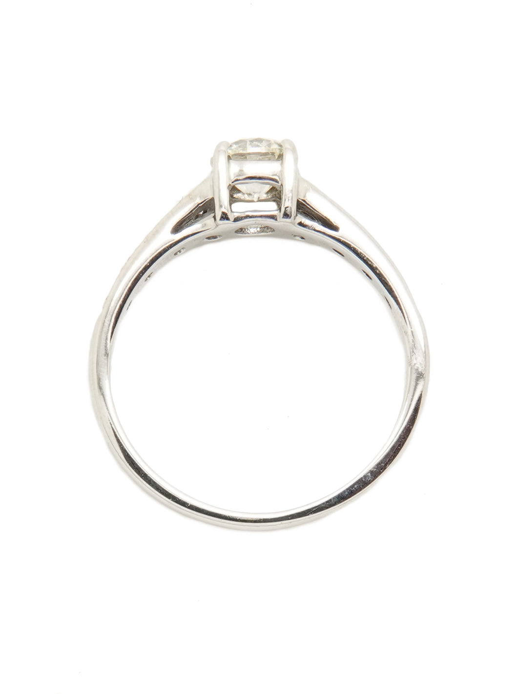 Pre-owned 18ct white gold diamond solitaire ring with diamond shoulders