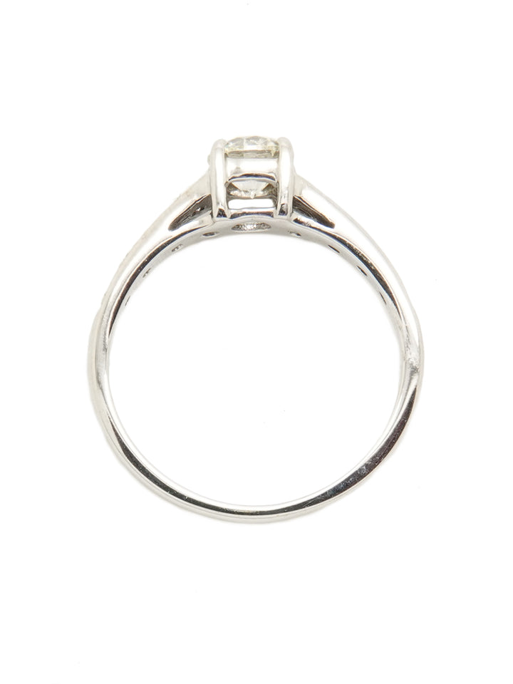 Pre-owned 18ct white gold diamond solitaire ring with diamond shoulders