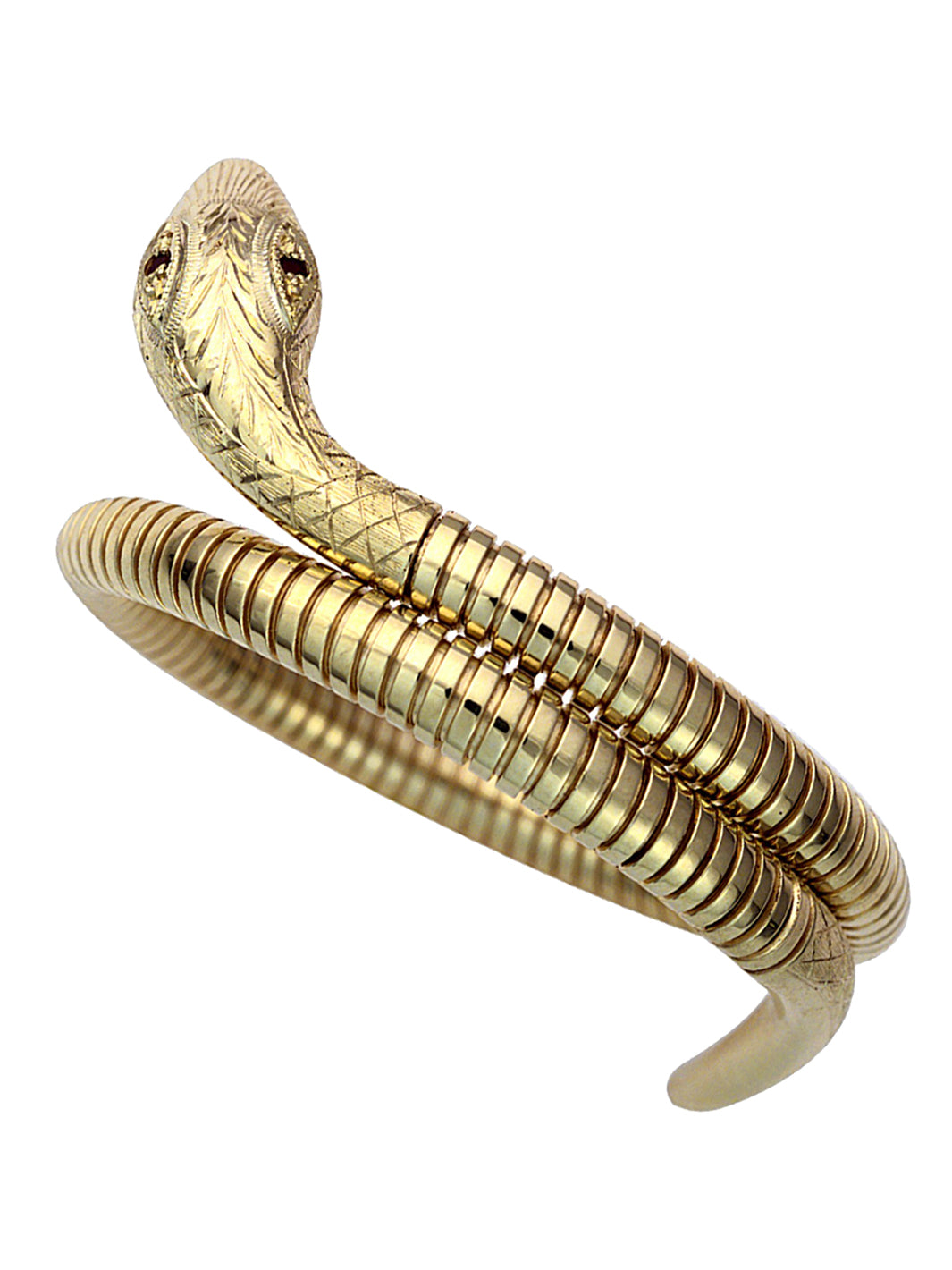 Pre-Owned 9ct yellow gold serpent bangle with ruby set eyes