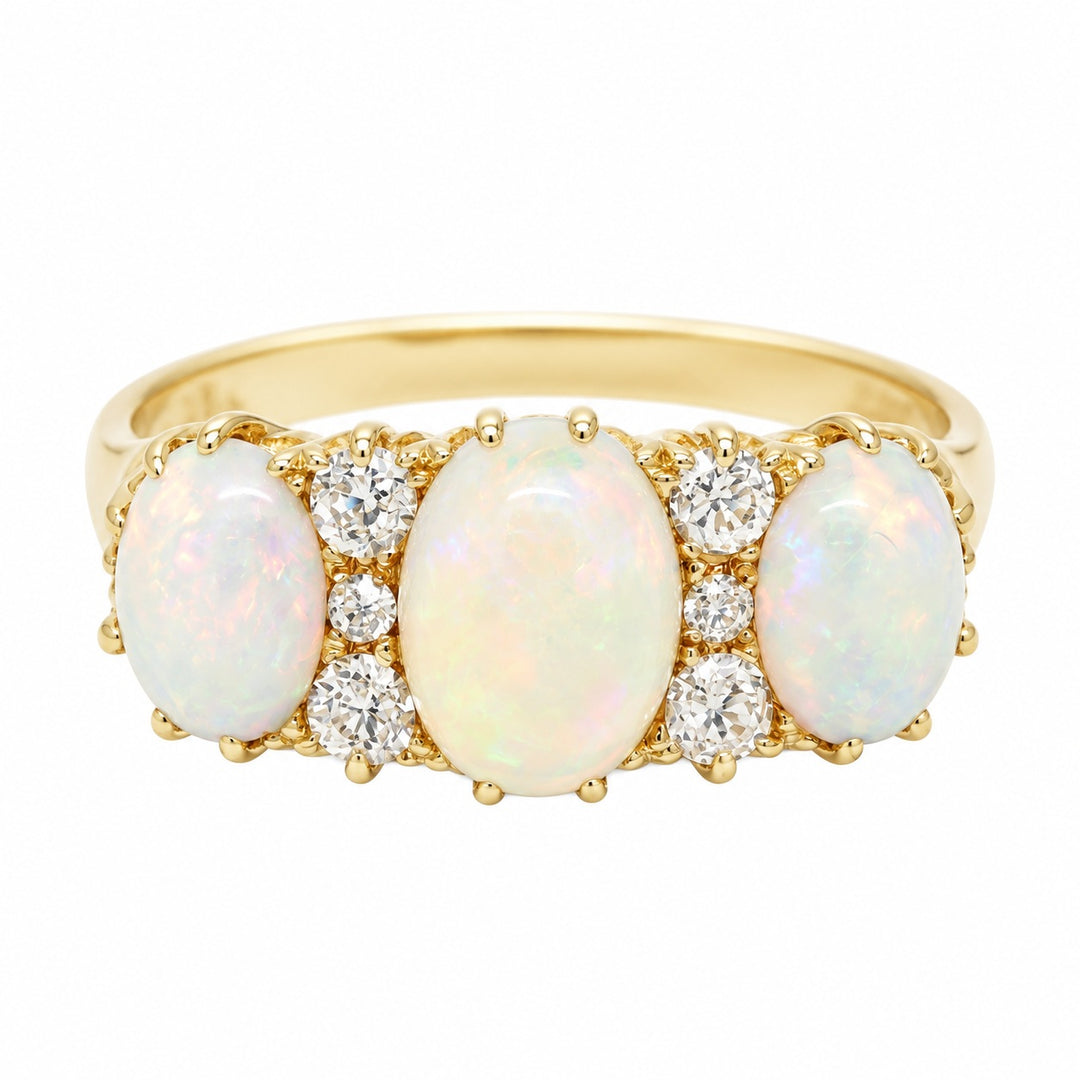 Pre-owned 18ct yellow gold opal and diamond ring