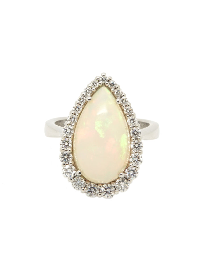 Pre-owned 18ct white gold pear shaped opal and diamond cluster ring